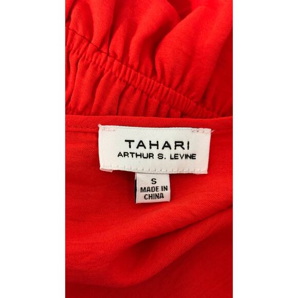 Tahari Arthur S Levine Short Sleeve Tiered Mini Dress Poppy Red Womens Small New - Picture 9 of 11
